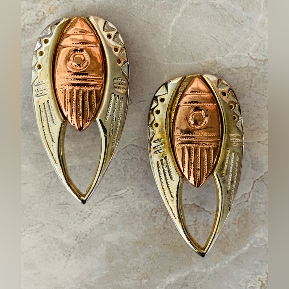 Mixed Metal Tribal Clip On Earrings